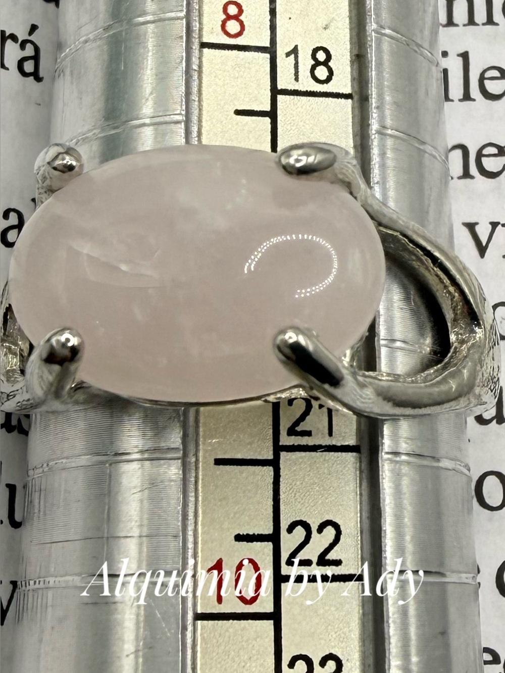 Pink Quartz Rhodium Silver Ring – 20mm Oval Stone, Tarnish-Resistant